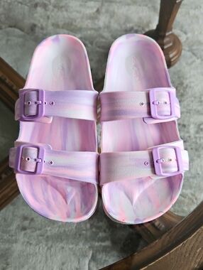 Cat & Jack Pink and Purple Marble Slide Sandals with Double Buckles - Girls